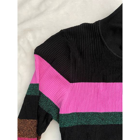 TANYA TAYLOR Velma Open Back Knit Sweater Dress Medium Black/Pink Striped - Picture 6 of 13